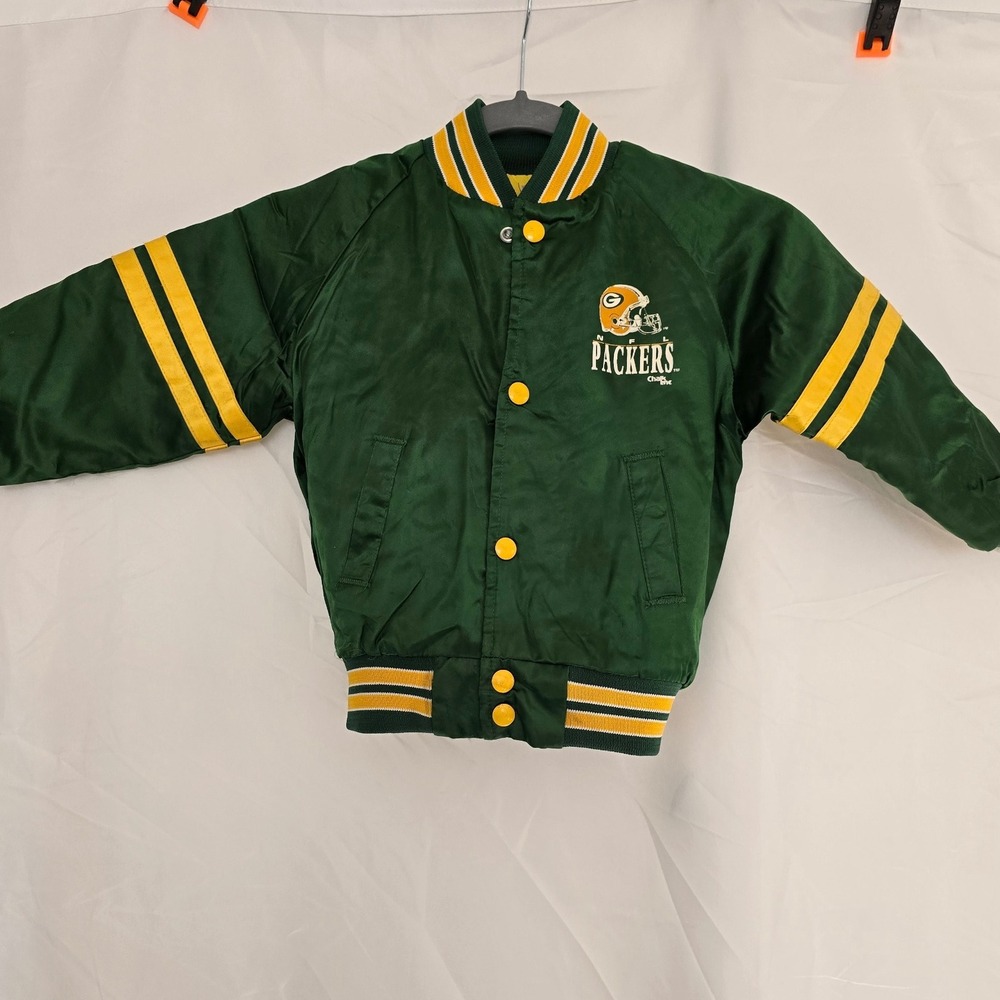 Vintage Kids Green Packers NFL Football Bomber Jacket‎ Chalk Line Green Bay Sz 4